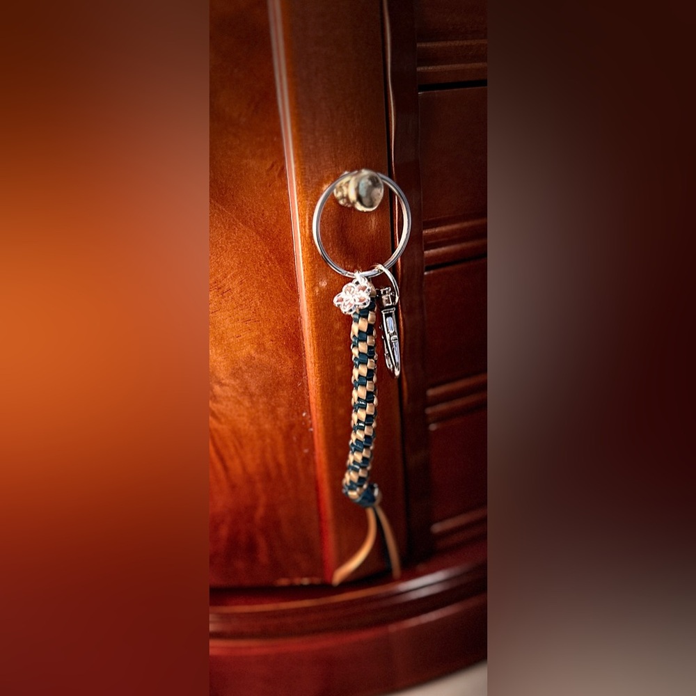 Braided Floral Keychain with Silver Clip